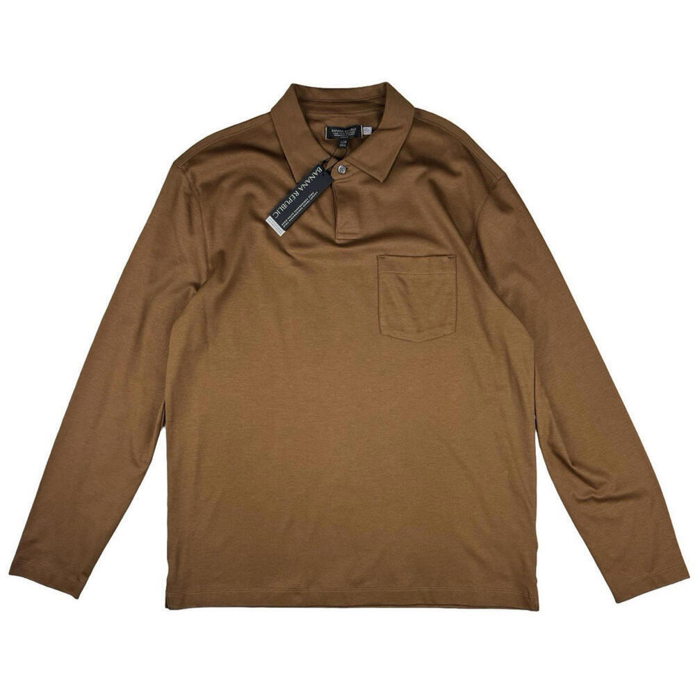 Banana Republic Luxury Touch Performance Long Sleeve Polo Shirt Brown Size L